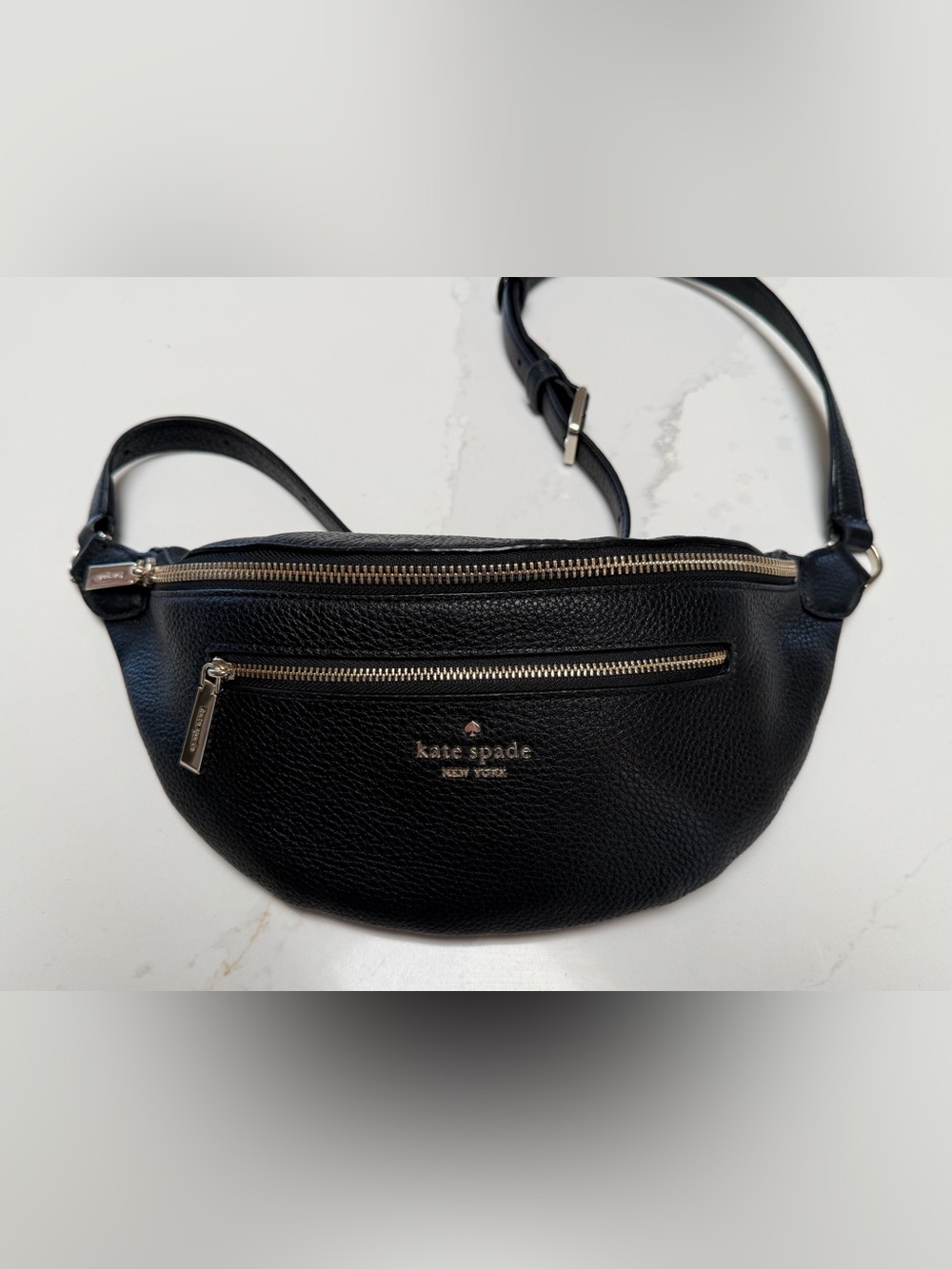 kate spade black pebbled leather crossbody belt bag with gold hardware